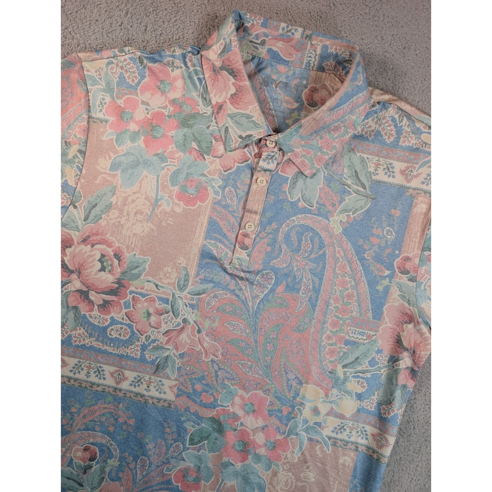 BYLT Premium Basics Mens Floral Paisley Polo Shirt Blue Pink Fawn